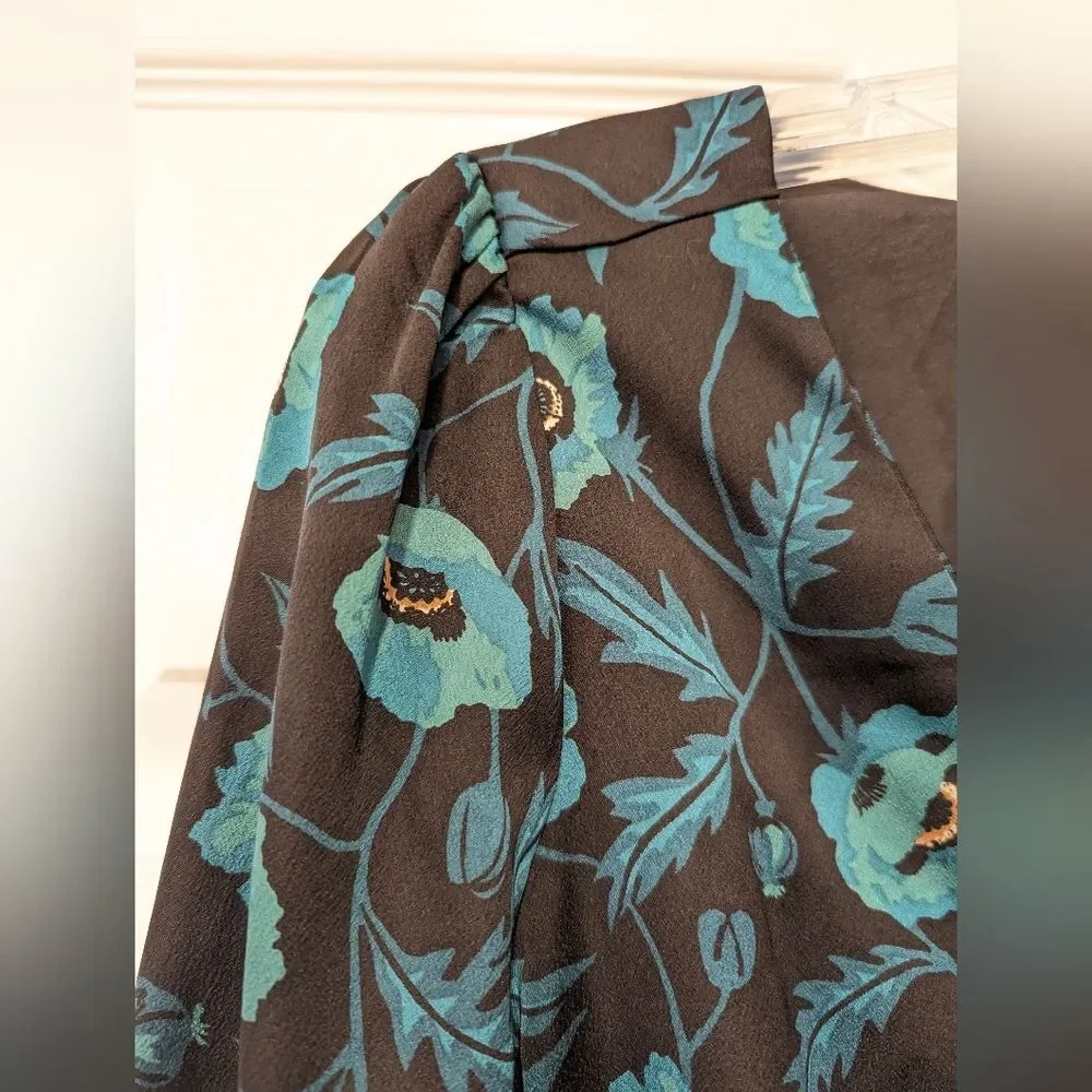 J. Crew Satin back crepe peplum button-front black green floral blouse shirt 2